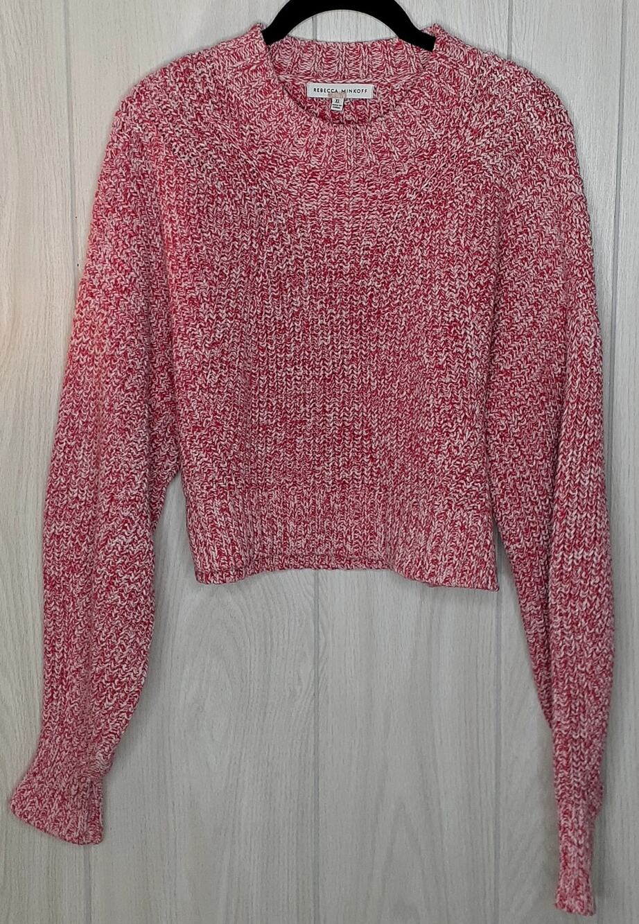 Rebecca Minkoff Bowie Chunky Knit Cropped Red & White Sweater Size XL